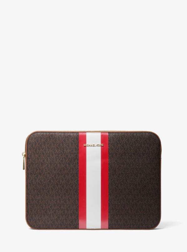 Damske Spojková Taška Michael Kors Jet Set Logo Stripe 13 Inch Laptop Case Svetlo Červené - Kabelky Michael Kors Nejlevnejsi | AJEXL-0137